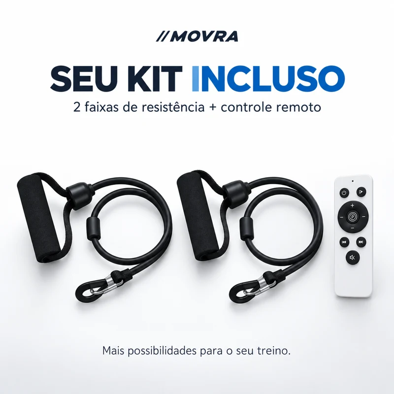 Kit incluso MOVRA: duas faixas de resistência e controle remoto